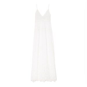 Ramy Brook Genine Embroidered Sleeveless Maxi Dress Womens XS White VNeck Tiered